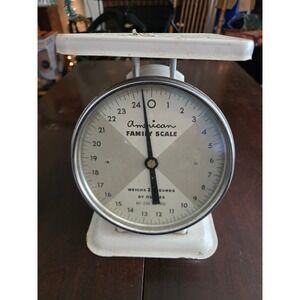 Vintage American Family Scale White Metal Kitchen Farmhouse Decor 25 lbs Dial